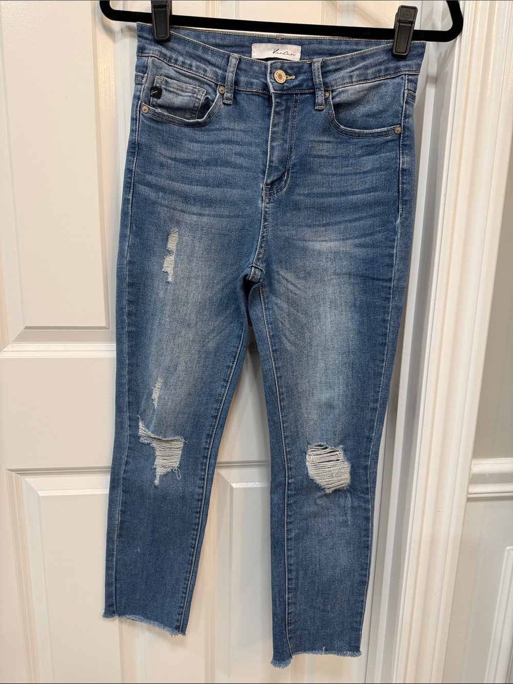 KanCan High-Rise Distressed Crop Jeans - Medium Blue Wash